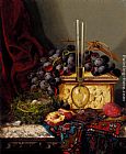 Famous Birds Paintings - Still Life With Fruit, Birds Nest, Glass Vase And Casket